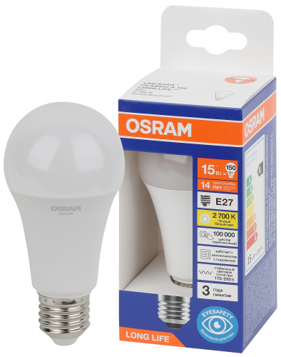 Лампа светодиодная LED 15Вт Е27 2700К 1521Лм груша 220В (замена 150Вт) OSRAM в г. Санкт-Петербург 