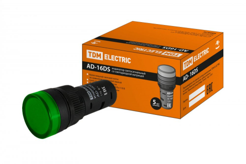 SQ0702-0068 Лампа AD-16DS(LED)матрица d16мм зеленый 110В AC/DC TDM