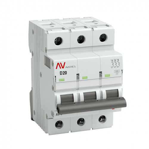 Выключатель автоматический модульный 3п D 20А 6кА AV-6 AVERES EKF mcb6-3-20D-av в г. Санкт-Петербург 