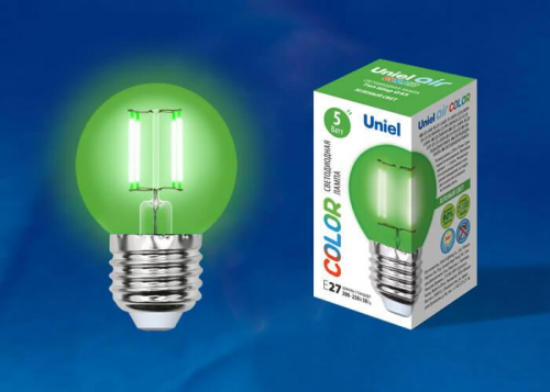 Лампа светодиодная филаментная Uniel E27 5W зеленая LED-G45-5W/GREEN/E27 GLA02GR UL-00002988 в г. Санкт-Петербург  фото 2