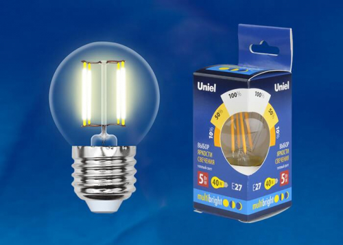 Лампа светодиодная филаментная Uniel E27 5W 3000K прозрачная LED-G45-5W/WW/E27/CL/MB GLM10TR UL-00002370 в г. Санкт-Петербург  фото 2