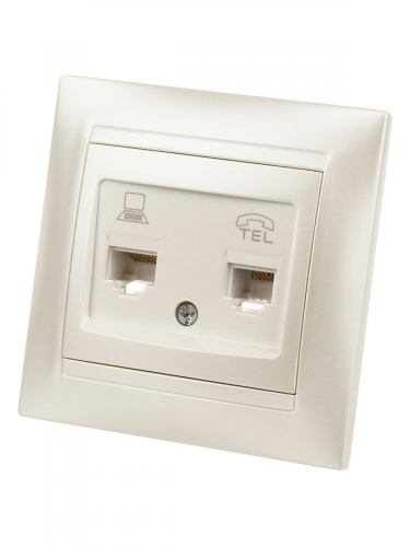 SQ1815-0819 Розетка телефонная RJ11 + компьютерная RJ45 перламутр "Лама" TDM