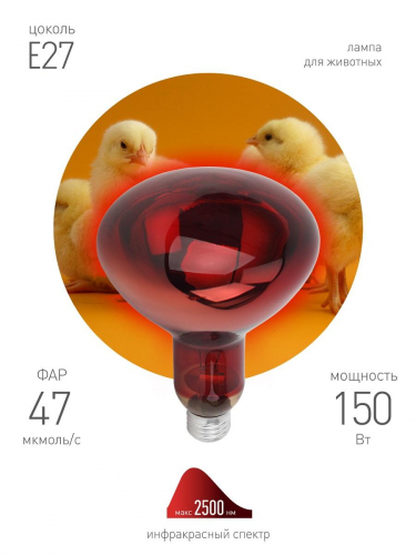 Лампа инфракрасная ЭРА E27 150 Вт для обогрева животных и освещения ИКЗК 230-150 R127 Б0055441 в г. Санкт-Петербург  фото 3