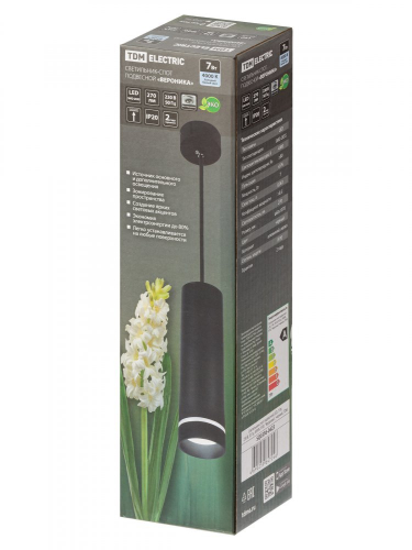 SQ0356-0423 Светильник-спот подвесной LED, 7 Вт, 230 В, 50 Гц, 4000К, IP20, "Вероника", черный, TDM