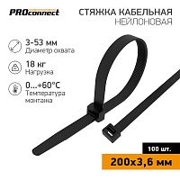 57-0201 Хомут кабельный 3.6х200 нейл. черн. (уп.100шт) PROCONNECT 