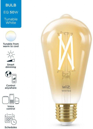 Лампа светодиодная филаментная диммируемая WiZ E27 7W 2700-6500K золото Wi-Fi BLE50WST64E27920-50Amb1PF/6 929003018701 в г. Санкт-Петербург  фото 2