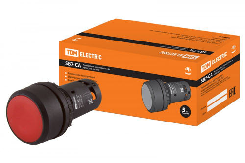 SQ0746-0015 Кнопка с фиксацией SB7-CAL45 d22мм 1з+1р красная TDM