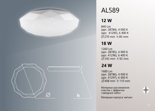Светодиодный светильник накладной Feron AL589 тарелка 12W 6400K белый 41295 в г. Санкт-Петербург  фото 2