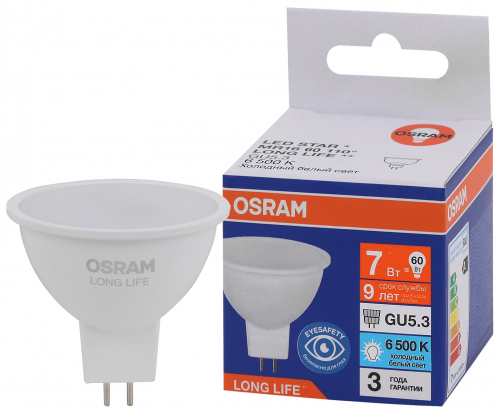 Лампа светодиодная LED 7Вт GU5.3 6500К 560Лм спот 220В (замена 60Вт) OSRAM в г. Санкт-Петербург 