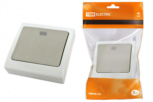 SQ1803-0105 Выключатель 1-кл. с подсветкой скрытой установки IP54 10А серый "Вуокса" TDM