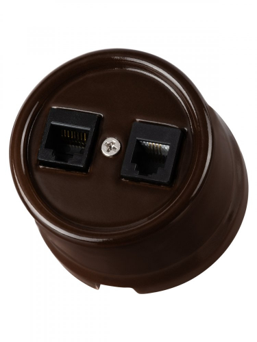 SQ1820-0452 Розетка телефонная RJ11 + компьютерная RJ45 коричневая «Болонь» TDM