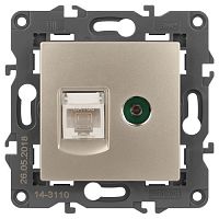 Б0034317 Розетка компьютерная + телевизионная 2-м Elegance 14-3110-04 RJ45 + TV IP20 механизм шампань Эра 