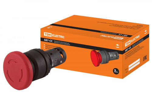 SQ0746-0048 Кнопка грибовидная, возврат поворотом SB7-CCS545 d35мм 1з+1р красная TDM