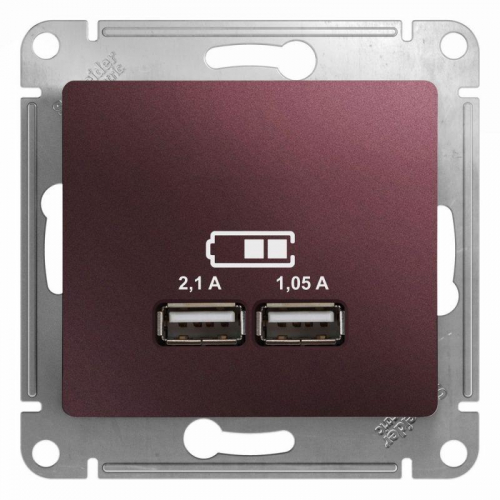 Механизм розетки USB 1-м СП Glossa 5В/2100мА 2х5В/1050мА баклажан. SchE GSL001133