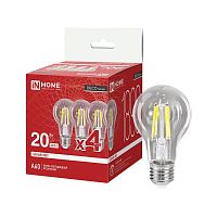 4690612063232 Лампа светодиодная LED-A60-deco 4PACK 20Вт прозрачная 4000К E27 1890лм 230В (уп.4шт) IN HOME 