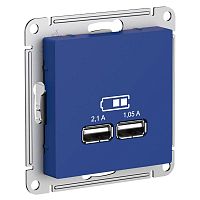 ATN001133 Розетка USB AtlasDesign тип A+A 5В/2.1А 2х5В/1.05А механизм аквамарин SE 
