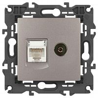 Б0065768 Розетка компьютерная + телевизионная Elegance 14-3110-16 RJ45+TV титан Эра 