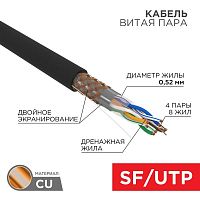 01-0344 Кабель витая пара SF/UTP кат.5e 4х2х0.51 24AWG solid PE OUTDOOR медь наружн. прокл. черн. (м) Rexant 