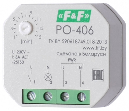 Реле времени PO-406 8А 230В 1НО IP20 задержка выключ./управ. контактом монтаж в коробку d-60мм F&F EA02.001.019 в г. Санкт-Петербург 