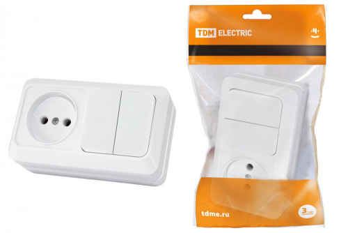 SQ1801-0106 Блок комбинированный выкл. 2-кл. 10А + розетка 2П 10А 250В БКВР IP20 белый "Ладога" TDM