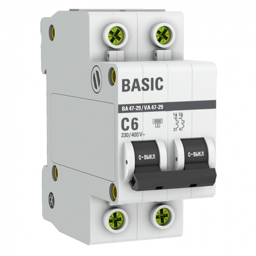 Выключатель автоматический модульный 2п C 6А 4.5кА ВА 47-29 Basic EKF mcb4729-2-06C в г. Санкт-Петербург 