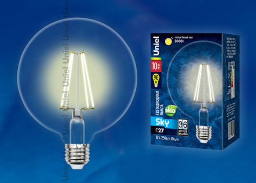 Лампа светодиодная филаментная Uniel E27 10W 3000K прозрачная LED-G125-10W/WW/E27/CL PLS02WH 10534 в г. Санкт-Петербург  фото 2
