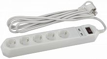 Фильтр сетевой 5х1,5м 2хUSB 10А с/з с выключателем белый ЭРА Б0019037