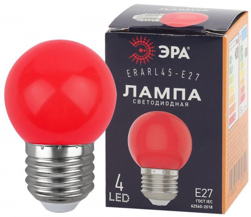 Лампа светодиодная ERARL45-E27 P45 1Вт шар красн. E27 4SMD для белт-лайт ЭРА Б0049575 в г. Санкт-Петербург 