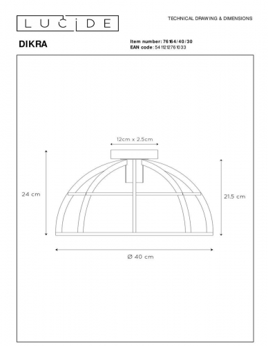 Потолочный светильник Lucide Dikra 76164/40/30 в г. Санкт-Петербург  фото 2