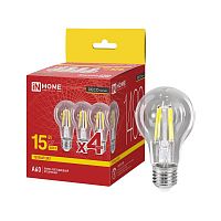 4690612063201 Лампа светодиодная LED-A60-deco 4PACK 15Вт прозрачная 3000К E27 1480лм 230В (уп.4шт) IN HOME 