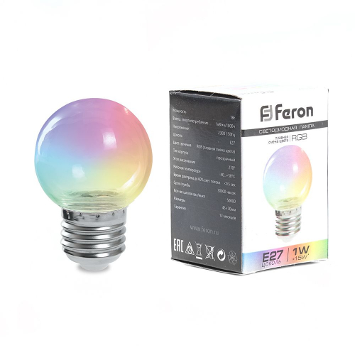 Лампа светодиодная Feron LB-371 Шар прозрачный E27 3W RGB плавная смена цвета 38133 в г. Санкт-Петербург 