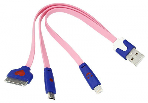 Кабель USB Lightning/30pin/micro USB/PVC/flat/pink/0.15m 3 в 1 Rexant 18-4251 в г. Санкт-Петербург 