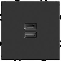 Розетка 2-местная USB + Type C (механизм), STEKKER, 250В, 20W, серия Эмили, RST10-5115-05, черный уголь, soft touch 49853 в г. Санкт-Петербург 