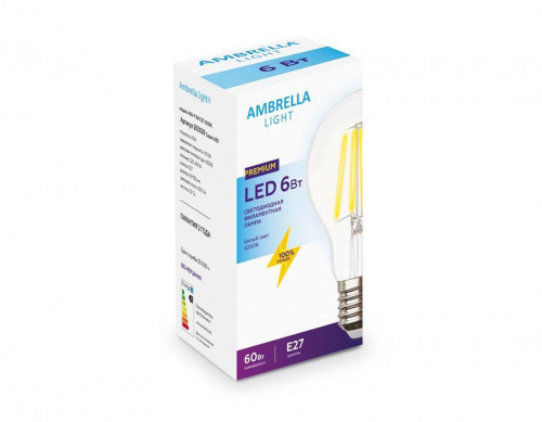 Лампа светодиодная филаментная Ambrella light E27 6W 4200K прозрачная 205029 в г. Санкт-Петербург  фото 2