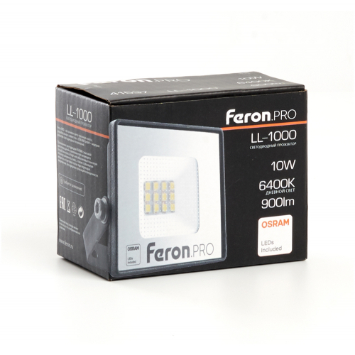Светодиодный прожектор Feron.PRO LL-1000 IP65 10W 6400K  черный 41537 в г. Санкт-Петербург  фото 3