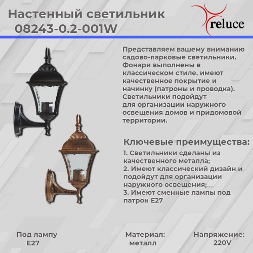 Уличный настенный светильник Reluce 08243-0.2-001W BKG в г. Санкт-Петербург  фото 2