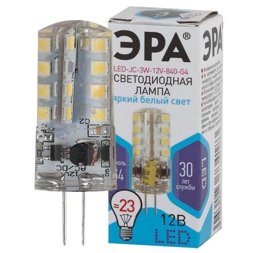 Лампа светодиодная ЭРА G4 3W 4000K прозрачная LED JC-3W-12V-840-G4 Б0033194 в г. Санкт-Петербург 
