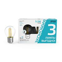 Лампа светодиодная филаментная LED 5.5 Вт 530 лм 4100К AC180-240В E27 шар P45 нейтральный (промоупаковка 3 лампы) Basic Gauss в г. Санкт-Петербург 