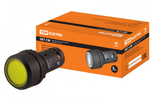 SQ0746-0029 Кнопка SB7-CW3561-220V(LED) d22мм 1з, желтая TDM