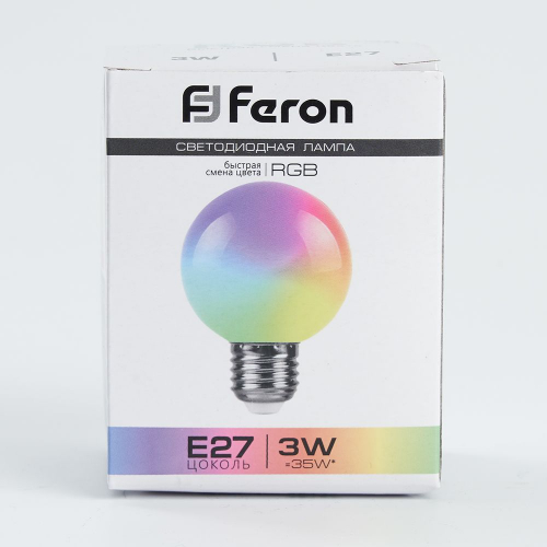 Лампа светодиодная Feron LB-371 Шар матовый E27 3W RGB быстрая смена цвета 38127 в г. Санкт-Петербург  фото 6