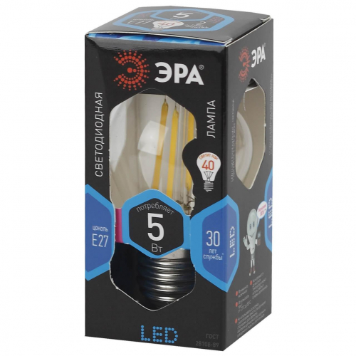 Лампа светодиодная филаментная ЭРА E27 5W 4000K прозрачная F-LED P45-5W-840-E27 Б0039191 в г. Санкт-Петербург  фото 2