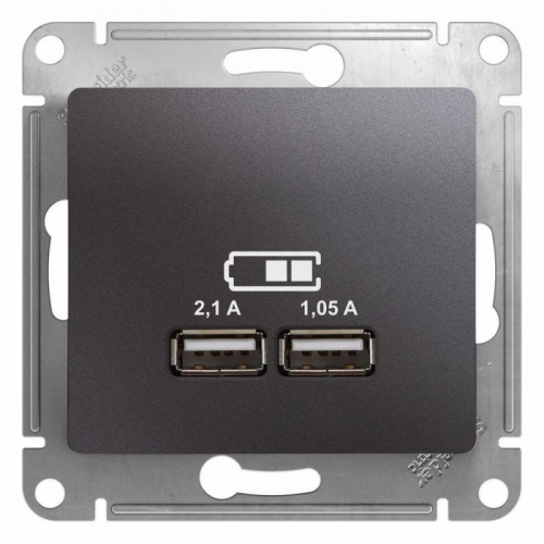 Механизм розетки USB 1-м СП Glossa 5В/2100мА 2х5В/1050мА графит SchE GSL001333