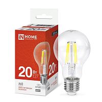 4690612055923 Лампа светодиодная филаментная LED-A60-deco грушевидная прозрачная 20Вт 230В E27 4000К 1890лм IN HOME 