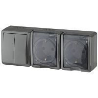 Б0027676 Блок ОП 2 розетки+выключатель 2-кл. 11-7404-03 16АХ(10AX)-250В IP54 Эксперт сер. ЭРА 