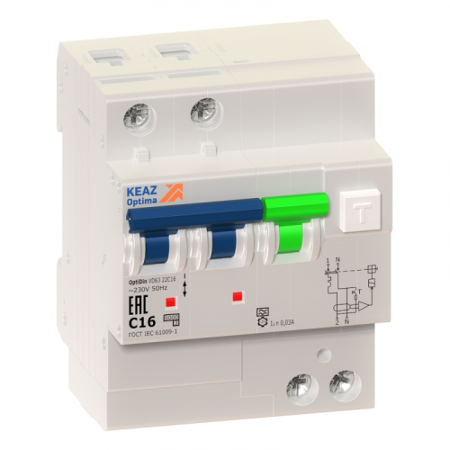 Выключатель автоматический дифференциального тока 2п B 63А 30mA тип A OptiDin VD63 УХЛ4 КЭАЗ 338296 в г. Санкт-Петербург 