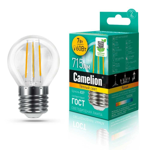 Лампа светодиодная Camelion E27 7W 3000K LED7-G45-FL/830/E27 13457 в г. Санкт-Петербург 