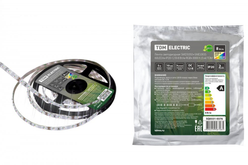 SQ0331-0376 Лента светодиодная SMD5050+SMD2835 60LED/м-IP20-12 В-8 Вт/м-RGB+3000 К (5 м) TDM