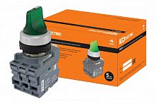 SQ0747-0071 Переключатель на 2 положения с фиксацией M2SS1-21G короткая ручка(LED) d22мм/220B 1з+1р зеленый TDM