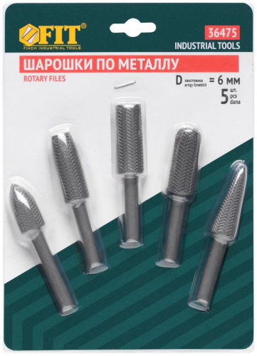 36475 Набор шарошек стальные по металлу (уп.5шт) FIT  фото 3