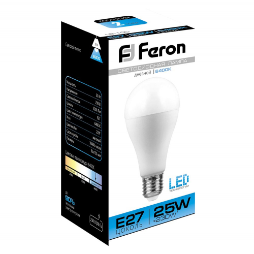 Лампа светодиодная Feron LB-100 Шар E27 25W 6400K 25792 в г. Санкт-Петербург  фото 2